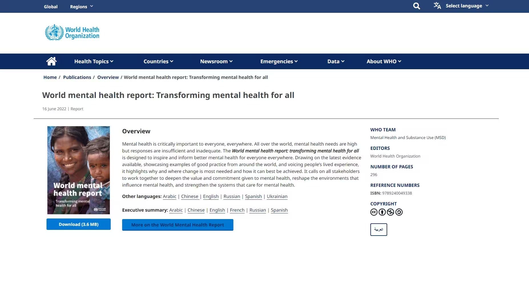 2022 World mental health report: Transforming mental health for all