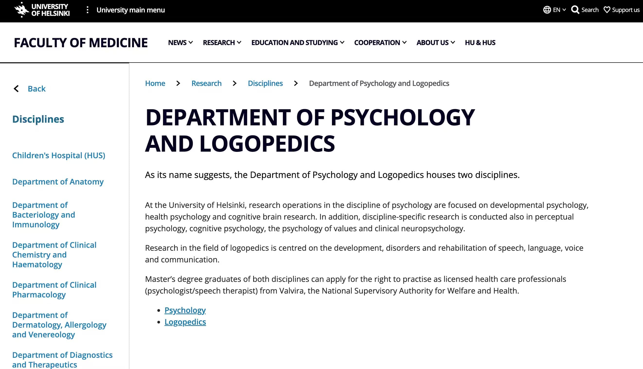 University of Helsinki Department of Psychology