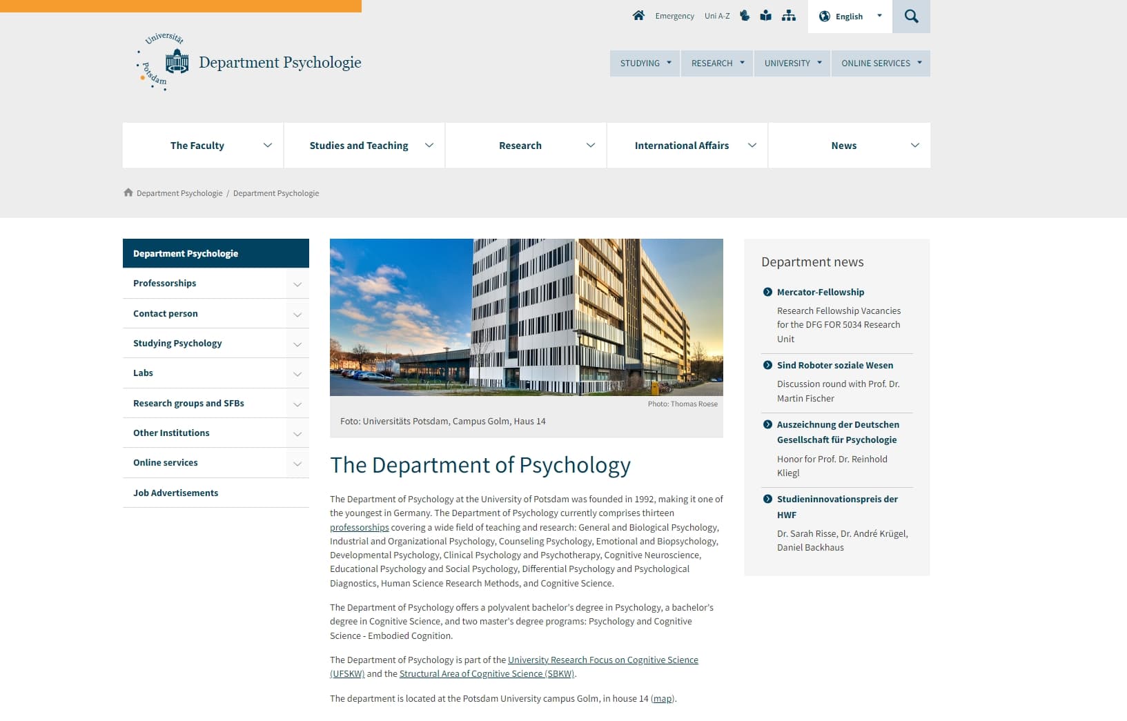 Department of Psychology - University of Potsdam