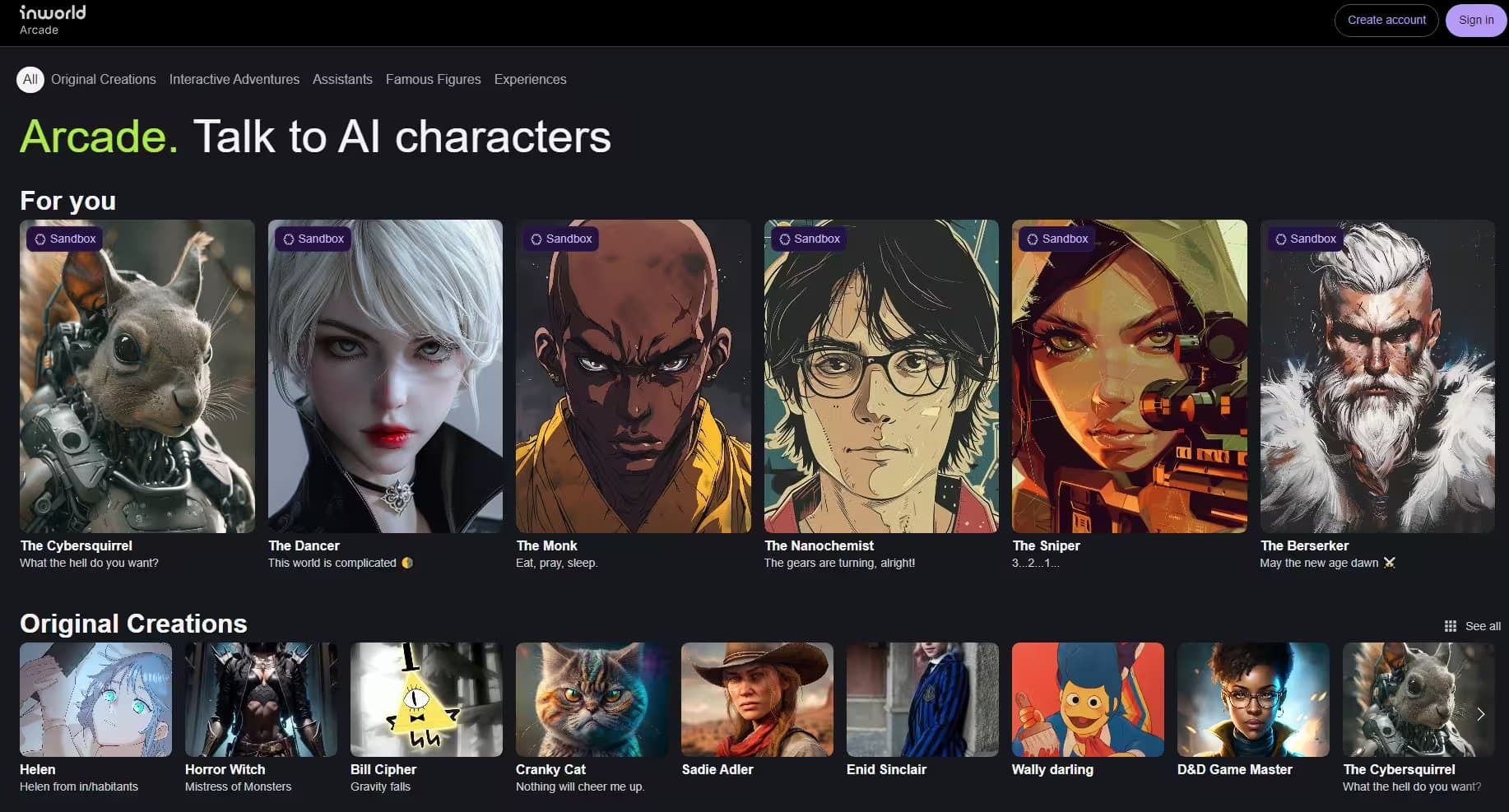 Inworld Arcade - Chat with AI characters & AI chatbots