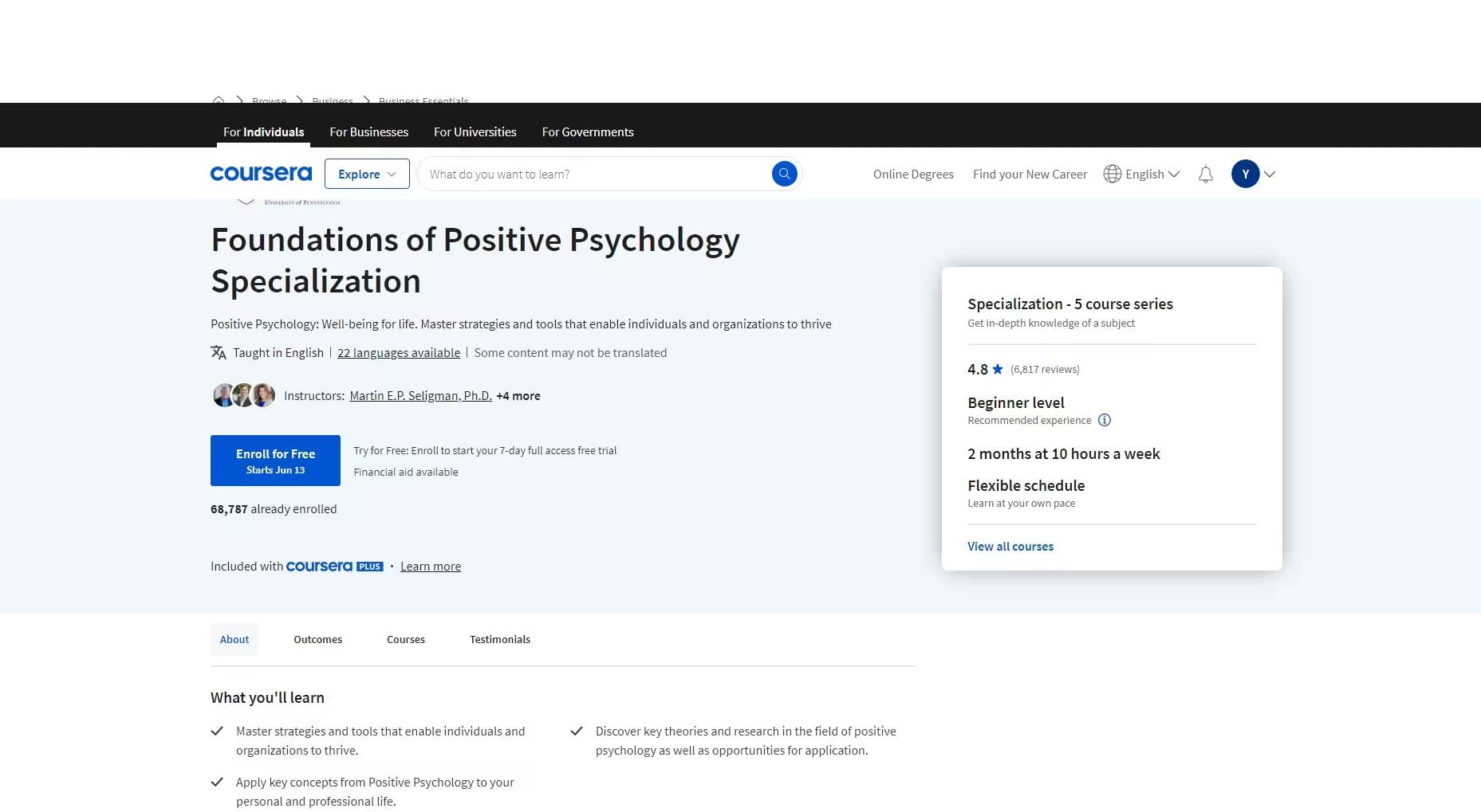 Foundations of Positive Psychology Specialization | University of Pennsylvania | Coursera