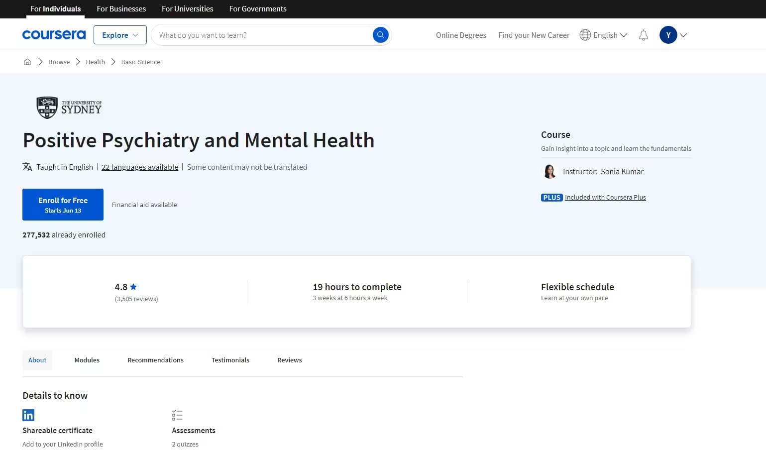 Positive Psychiatry and Mental Health | The University of Sydney | Coursera