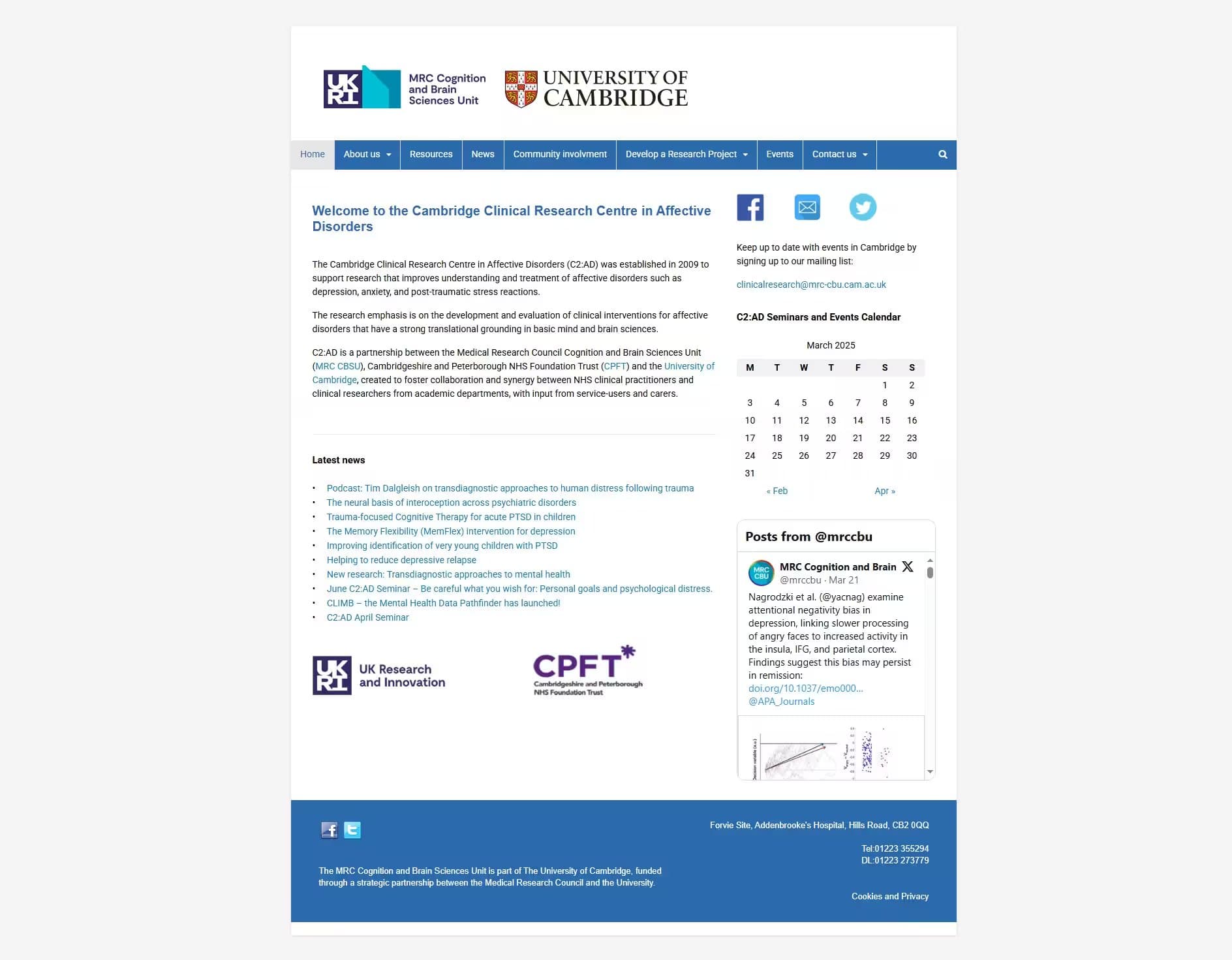 Cambridge Clinical Research Centre in Affective Disorders (C2:AD) | University of Cambridge