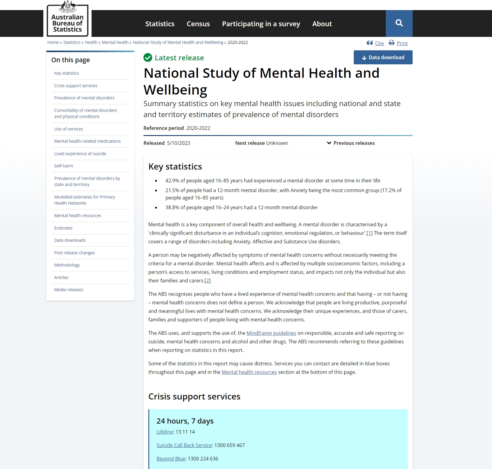 National Study of Mental Health and Wellbeing, 2020-2022