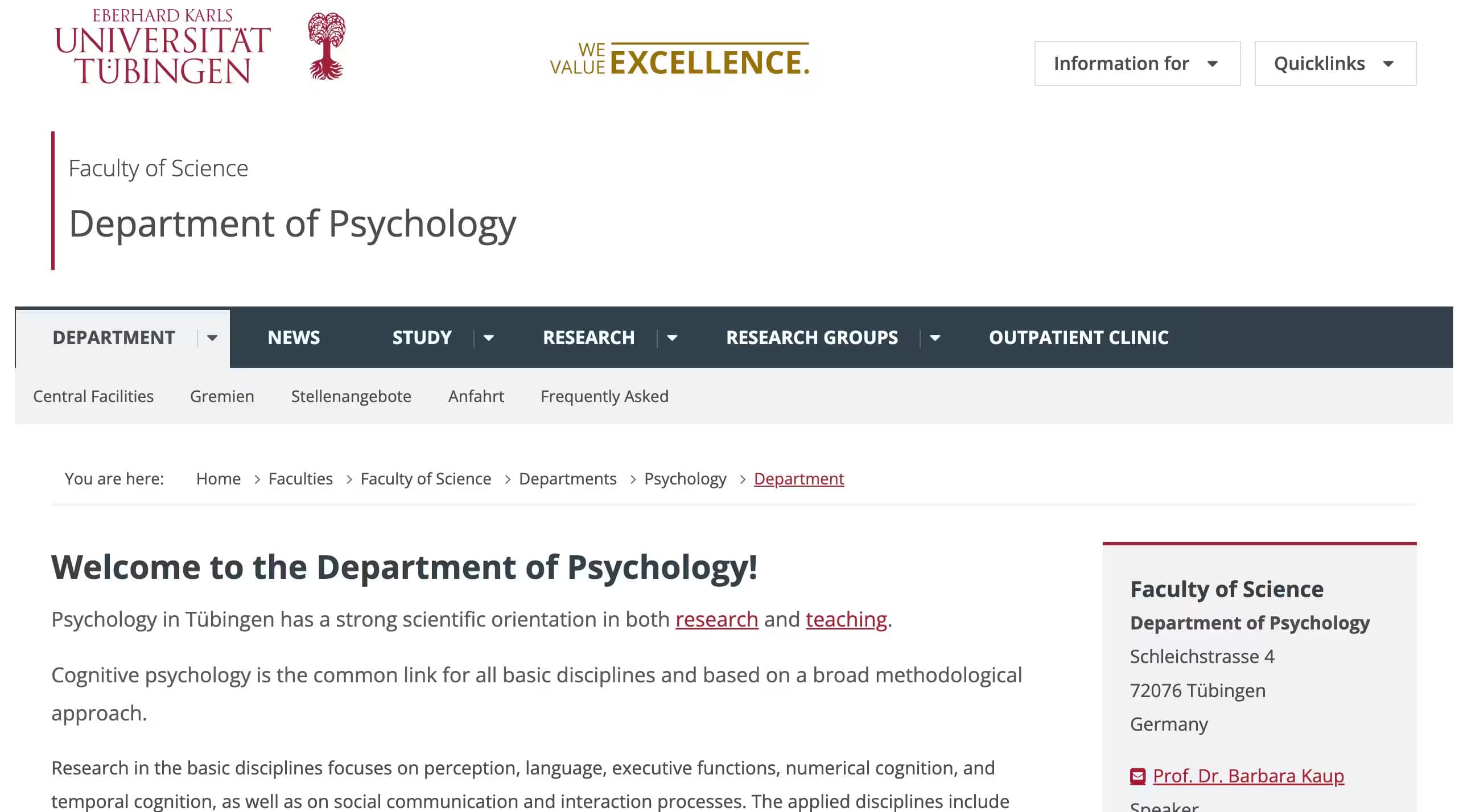 University of Tübingen Department of Psychology