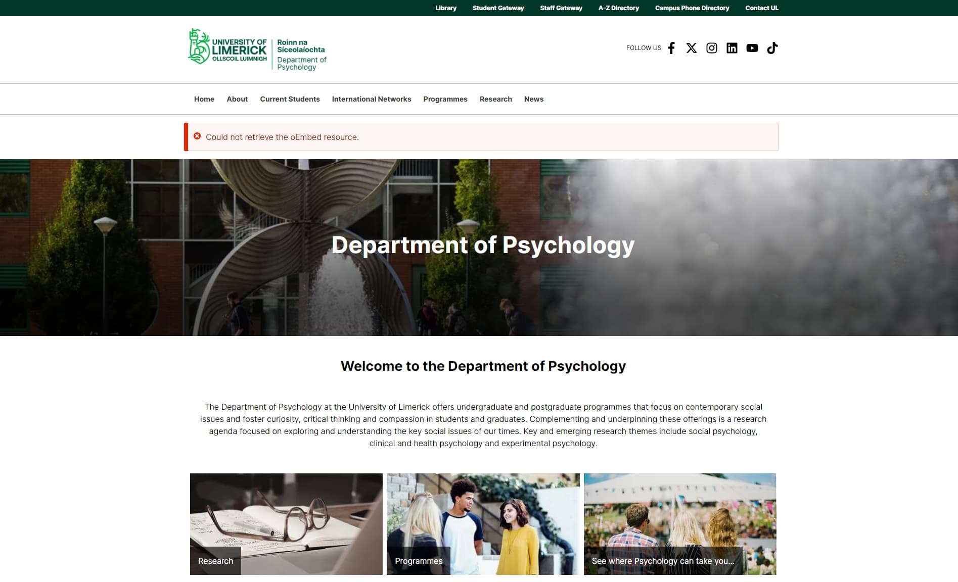 Department of Psychology - University of Limerick